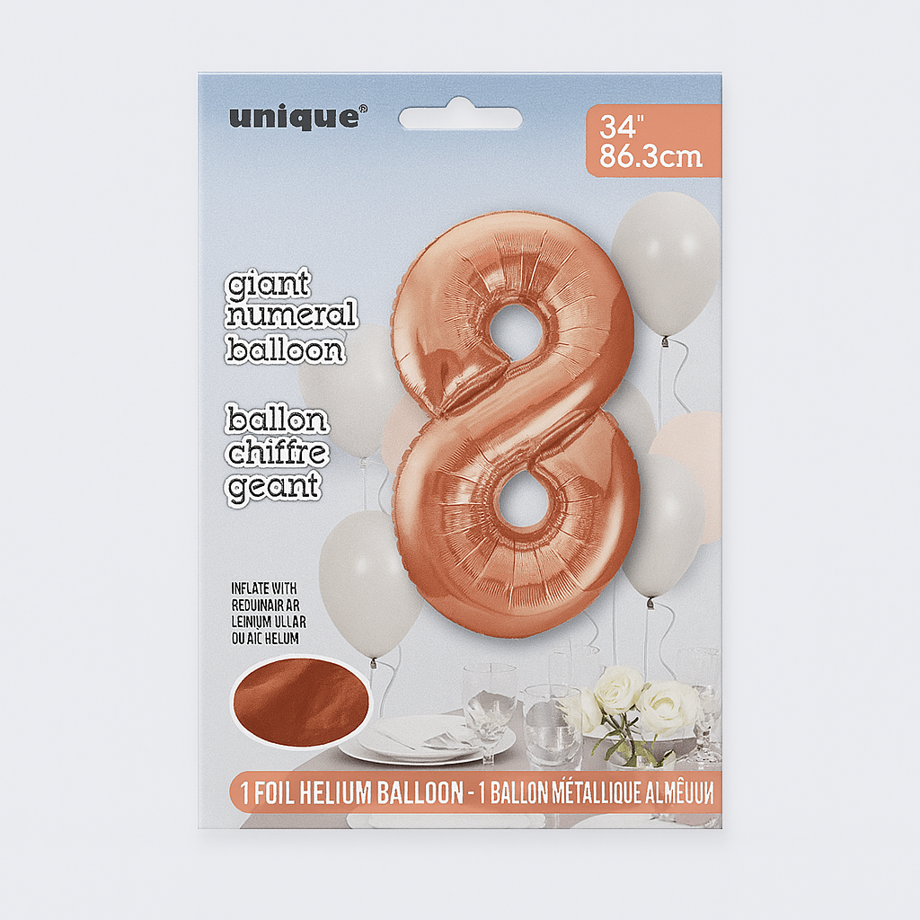 34″ Foil Balloon Number “8” – Rose Gold