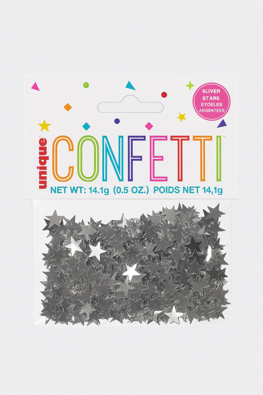 Confetti Stars - Silver- net weight 14.1g per pack. Bulk 12 pack