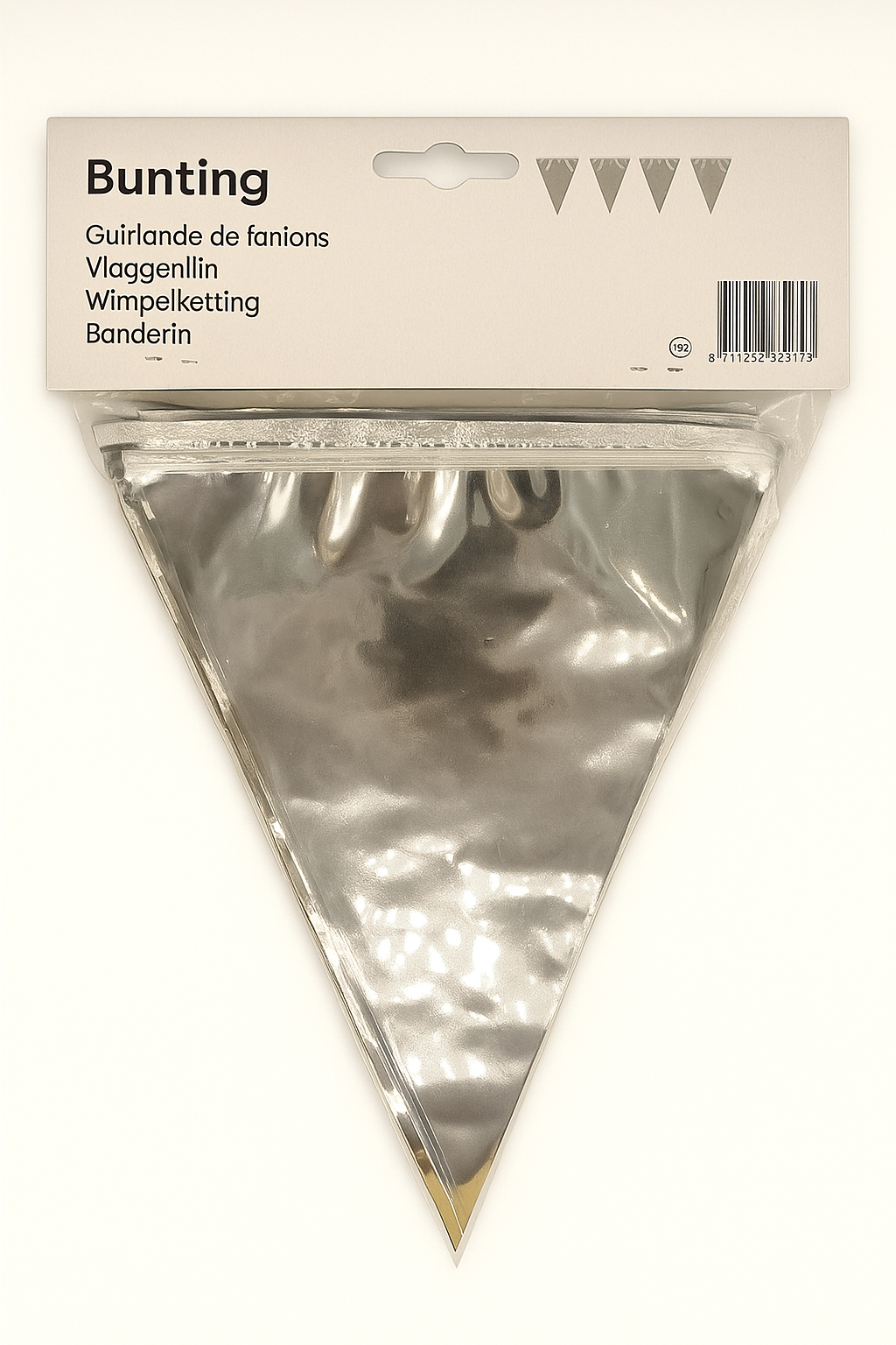 Metallic Pennant Bunting – Silver, 10 m
