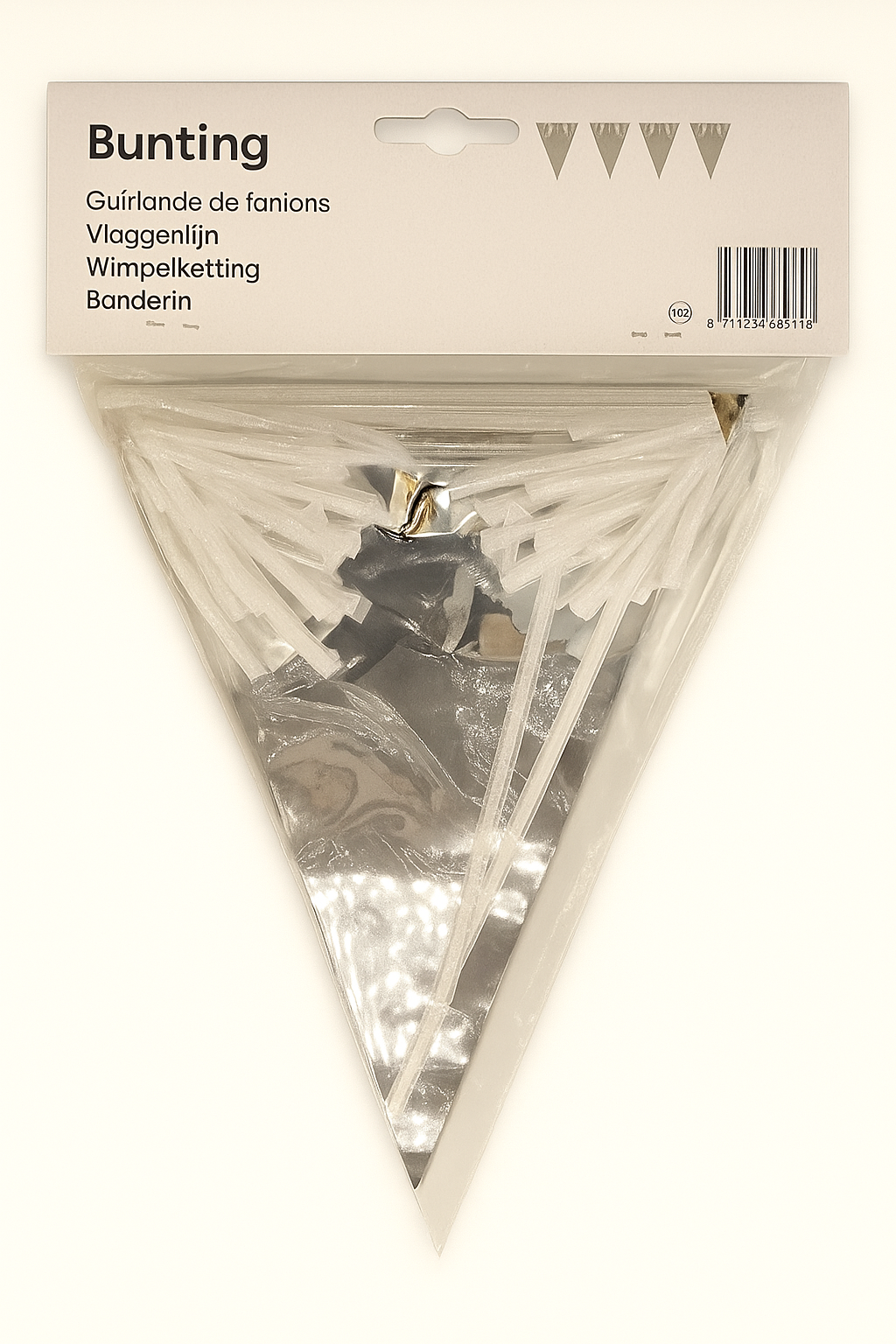 Metallic Pennant Bunting – Silver, 10 m