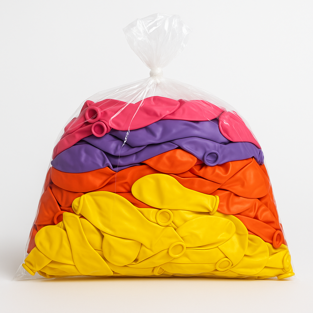 Pack of 500 Natural Latex Balloons – 10″ Assorted Pink, Purple, Orange & Yellow